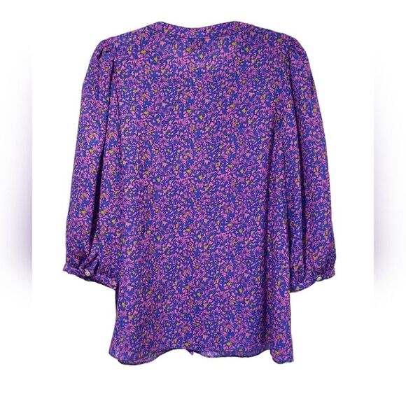Tanya Taylor Fuchsia Floral Printed 100٪ Silk Hidden Button Front Blouse | 10 - Picture 4 of 12